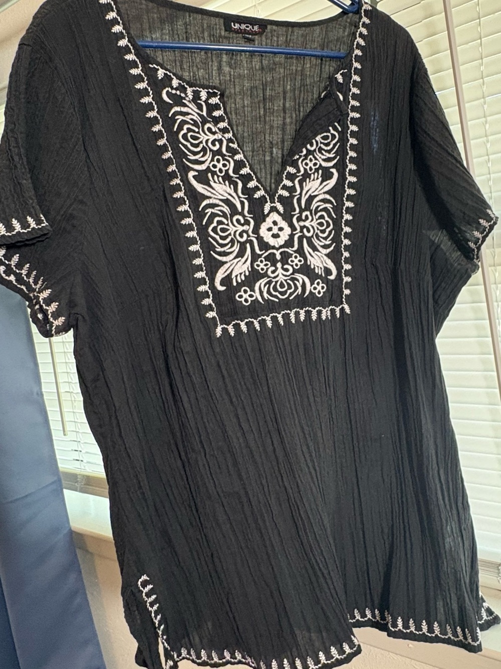 Nique Black Embroidered V-Neck Tunic Top